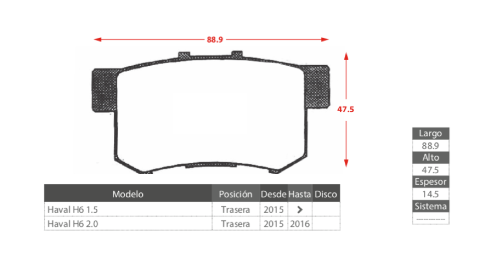 Pastillas Freno Traseras Gtx Ceramica Great Wall Haval H6