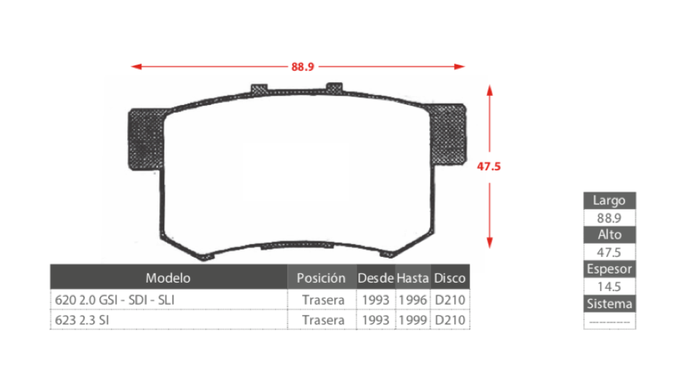Pastillas Freno Traseras Rover 620 Gsi Sdi Sli 623 Si