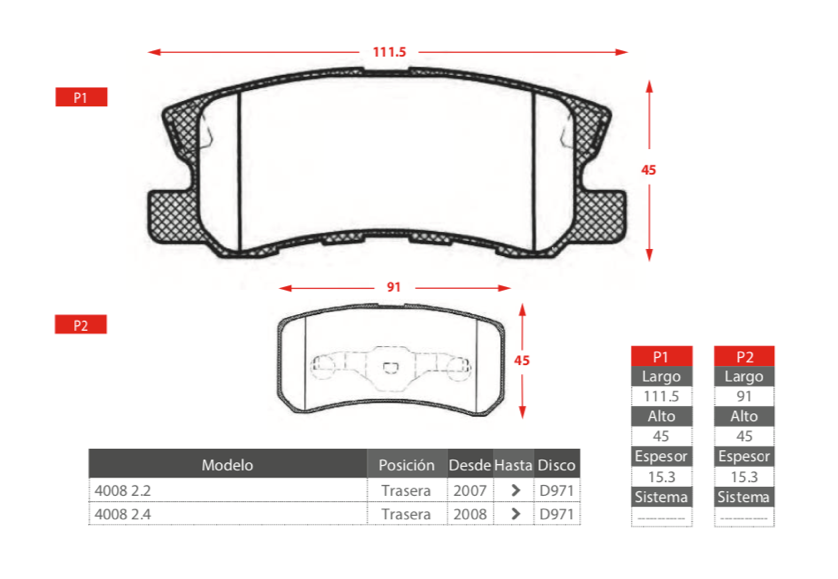 Pastillas de freno traseras GTX Gold Ceramic para Peugeot 4008