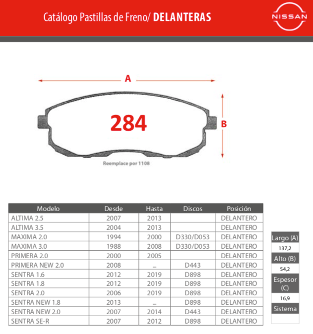 Pastillas De Freno Delanteras GTX Gold Ceramic para Nissan Alitima Maxima Primera Sentra