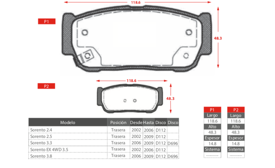 Pastillas de freno traseras GTX Gold Ceramic para KIA Sorento