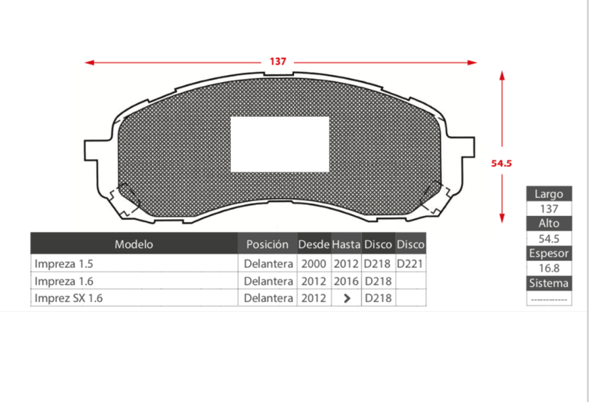 Pastillas Freno Delanteras GTX Gold Ceramic para Subaru Impreza 1.5 1.6 Y Sx 1.6