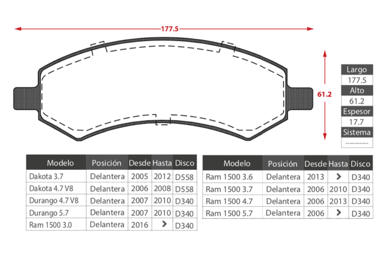 Pastillas Freno Delanteras Dodge Dakota Durango Ram 1500
