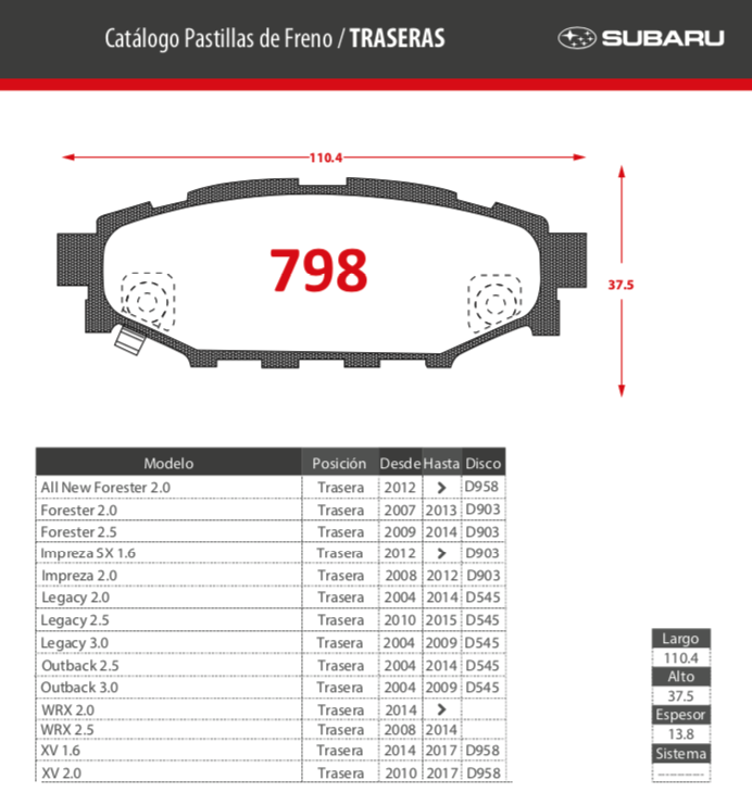 Pastillas de Freno Traseras GTX Gold Ceramic para Subaru Forester Impreza Wrx Outback