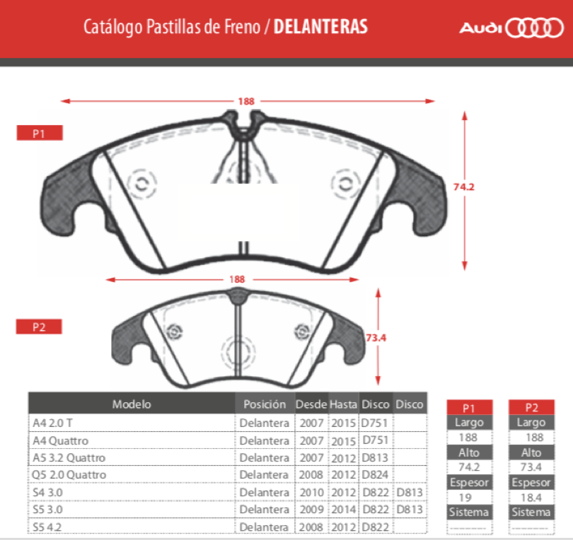 Pastillas de freno delanteras Brembo para Audi  A4 A5 A6 Q5 Quattro S4 S5