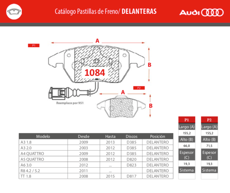 Pastillas de freno delanteras Brembo para Audi TT A3 A4 A5 Quattro A6 R8