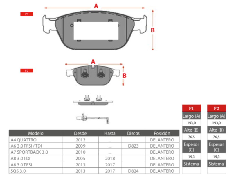 Pastillas de freno delanteras Brembo para Audi A6 A7 A8 A4 Quattro SQ5