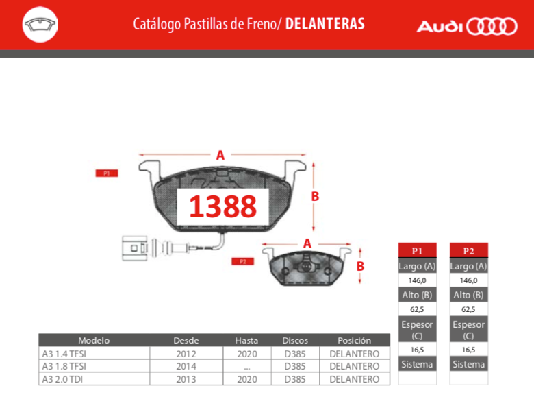 Pastillas de freno delanteras Brembo para Audi A3