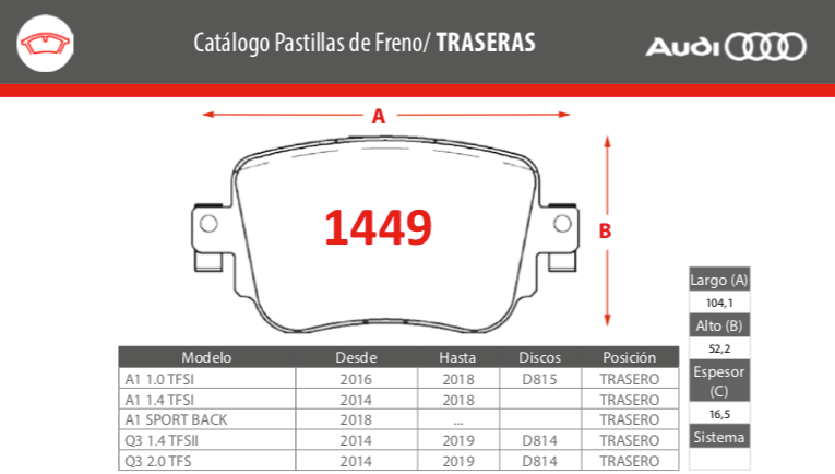 Pastillas de freno traseras Brembo para Audi A1 Q3