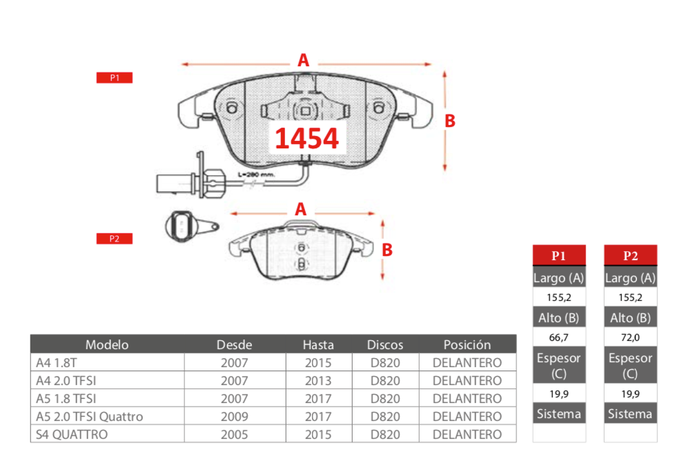 Pastillas de freno delanteras Brembo para Audi A4 A5 Quattro S4