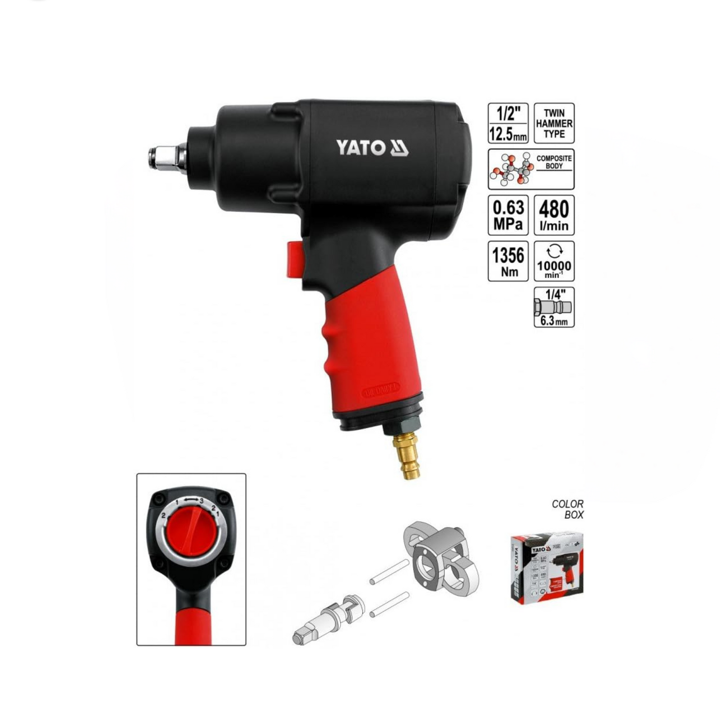 LLAVE IMPACTO NEUM. 1/2" 1356NM AR 1/4" - YATO