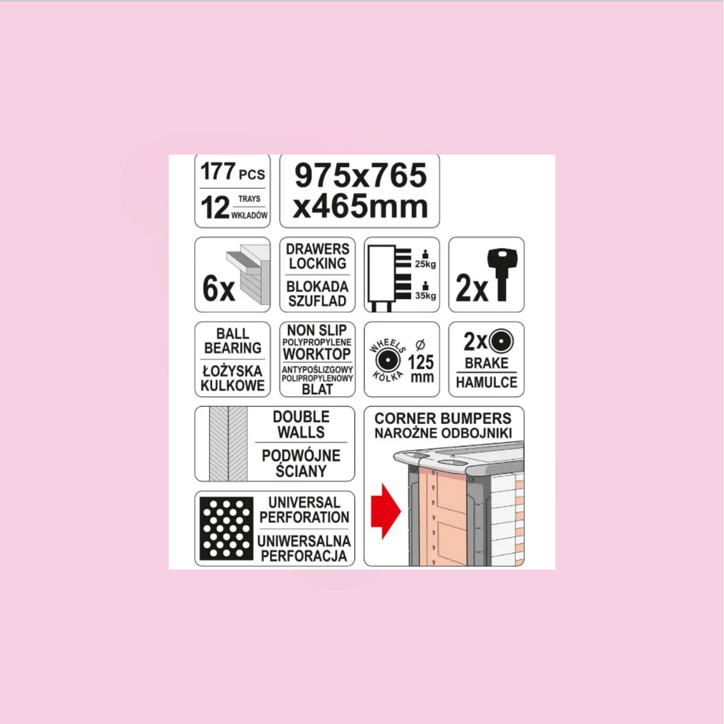 CARRO DE TRABAJO MOVIL 6 GABINETES C/HERR 177 PCS YT-55300