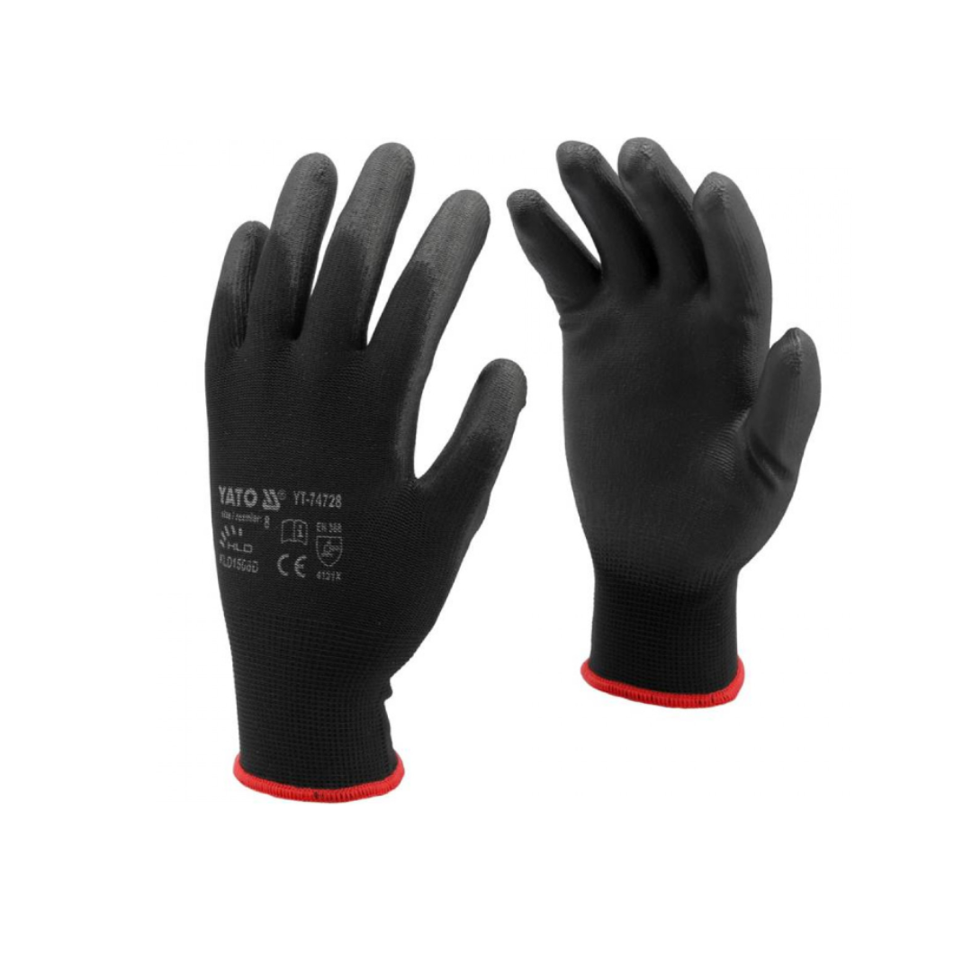 GUANTES DE TRABAJO NEGROS TALLA 8 YT-74728 YATO
