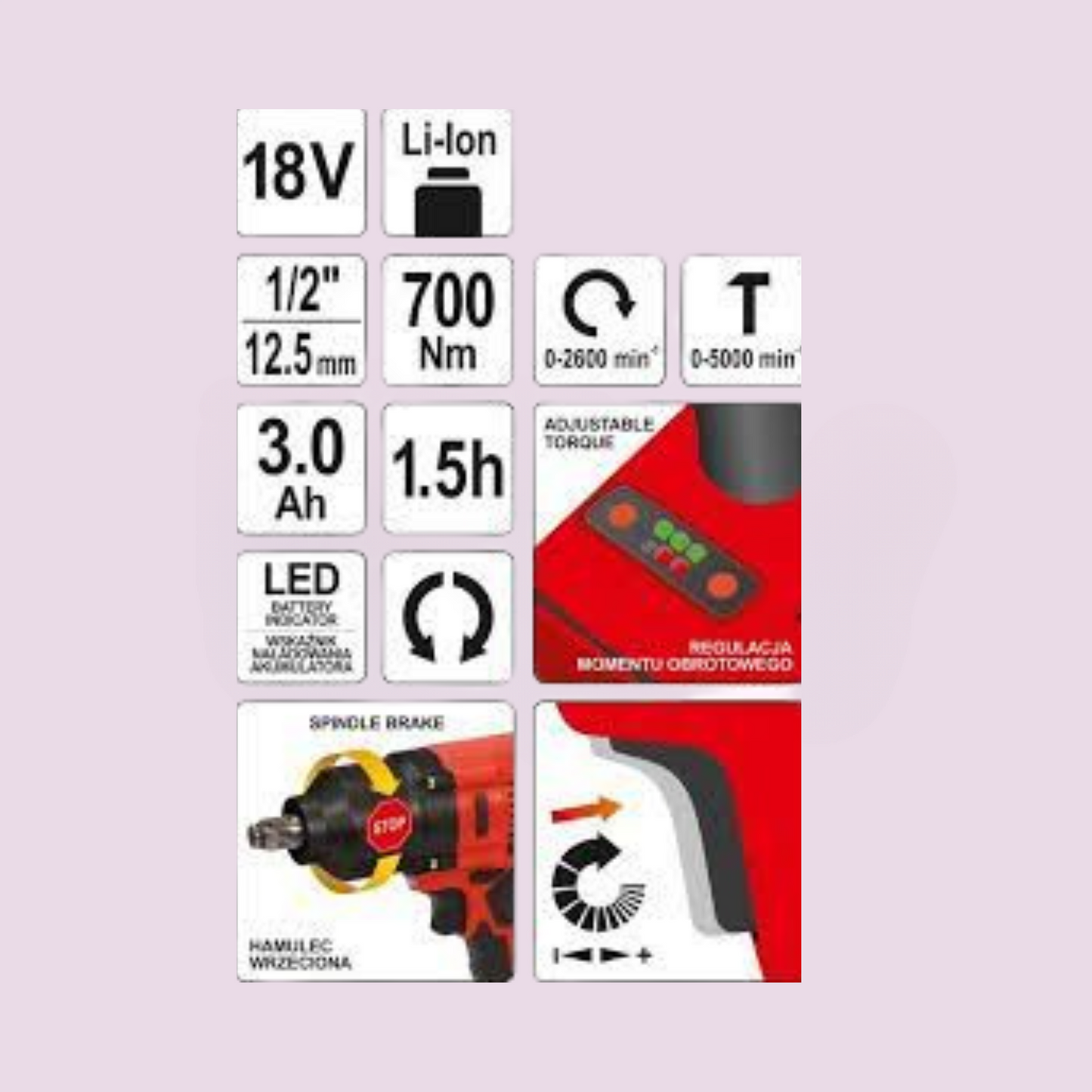 Llave Impacto Inalámbrica Yato 18v. 700nm Yt-82806 Brushless