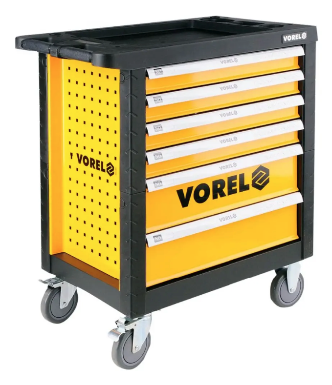 COMPLETO CARRO DE TRABAJO MOVIL 6 GABINETES VOREL CON HERRAMIENTAS 177 PCS 58540